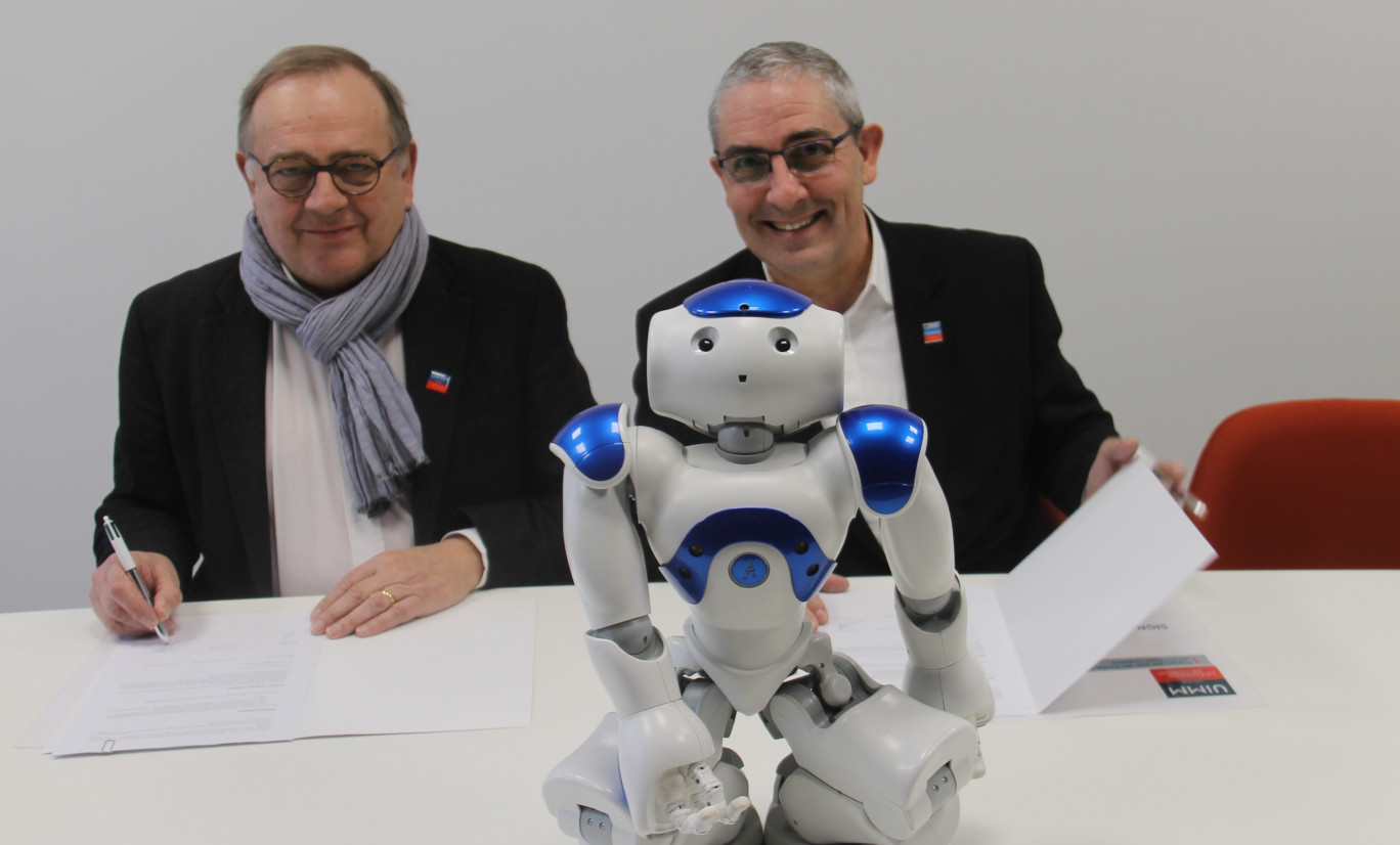 Martial Munier, vice-président de l’UIMM Lorraine et Alban Vibrac, président de la CPME 54 lors de la signature de leur convention de partenariat le 14 mars à Maxéville.